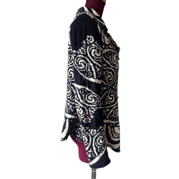 FREE PEOPLE Mandella Intarsia CARDIGAN Knit Jacket size S Boho Black White - Picture 10 of 10